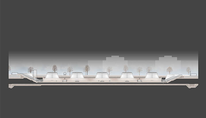 u-bahnhof martinsried längsschnitt©bodensteiner fest architekten u- bahnhof martinsried längsschnitt©bodensteiner fest architekten