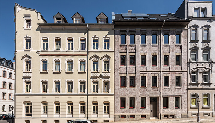 Straßenansicht Casa Rossa Chemnitz von bodensteiner fest Architekten BDA